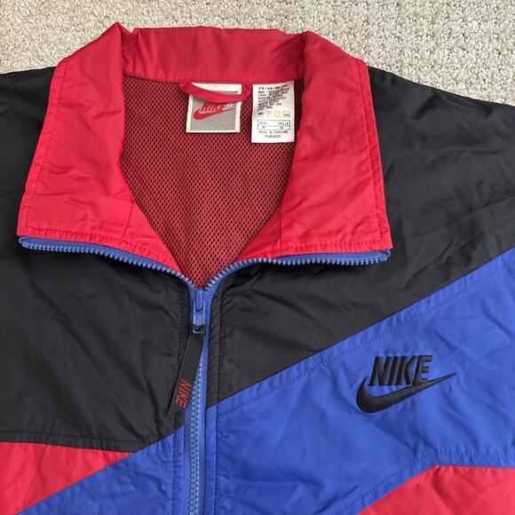 Nike Windbreaker Jacket 90s Red Blue Men Sz M Colorblock Full Zip Lightweight - Picture 2 of 13